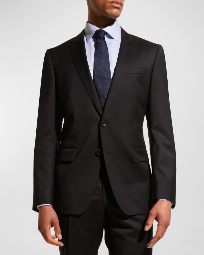 Men's Stretch-Wool Basic Two-Piece Slim Fit Suit, Black 3