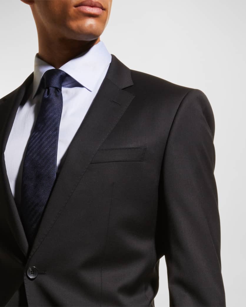 Men's Stretch-Wool Basic Two-Piece Slim Fit Suit, Black 4