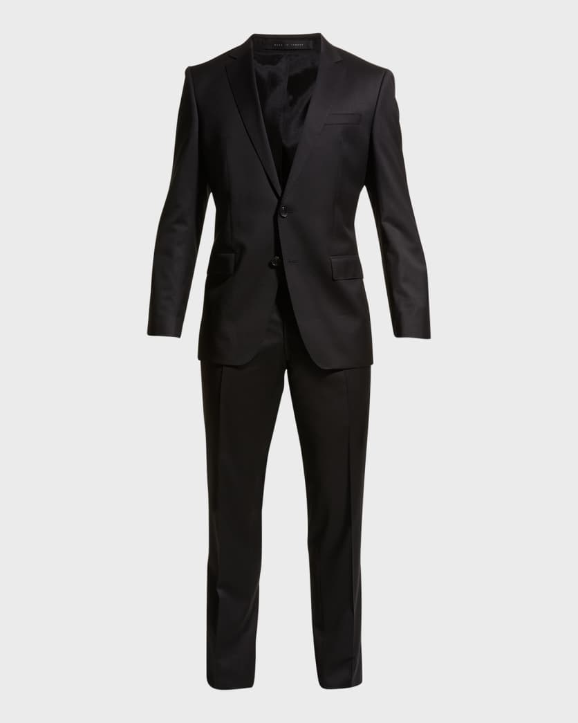 Men's Stretch-Wool Basic Two-Piece Slim Fit Suit, Black 0