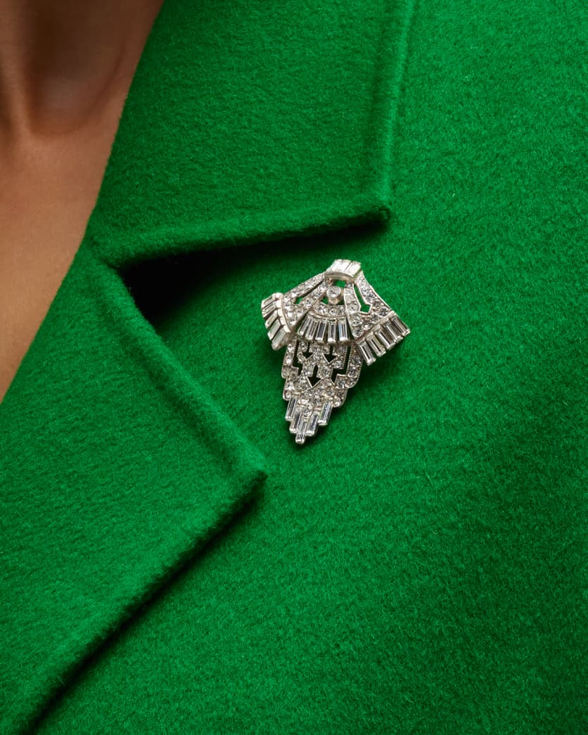 Silver Crystal Deco Brooch