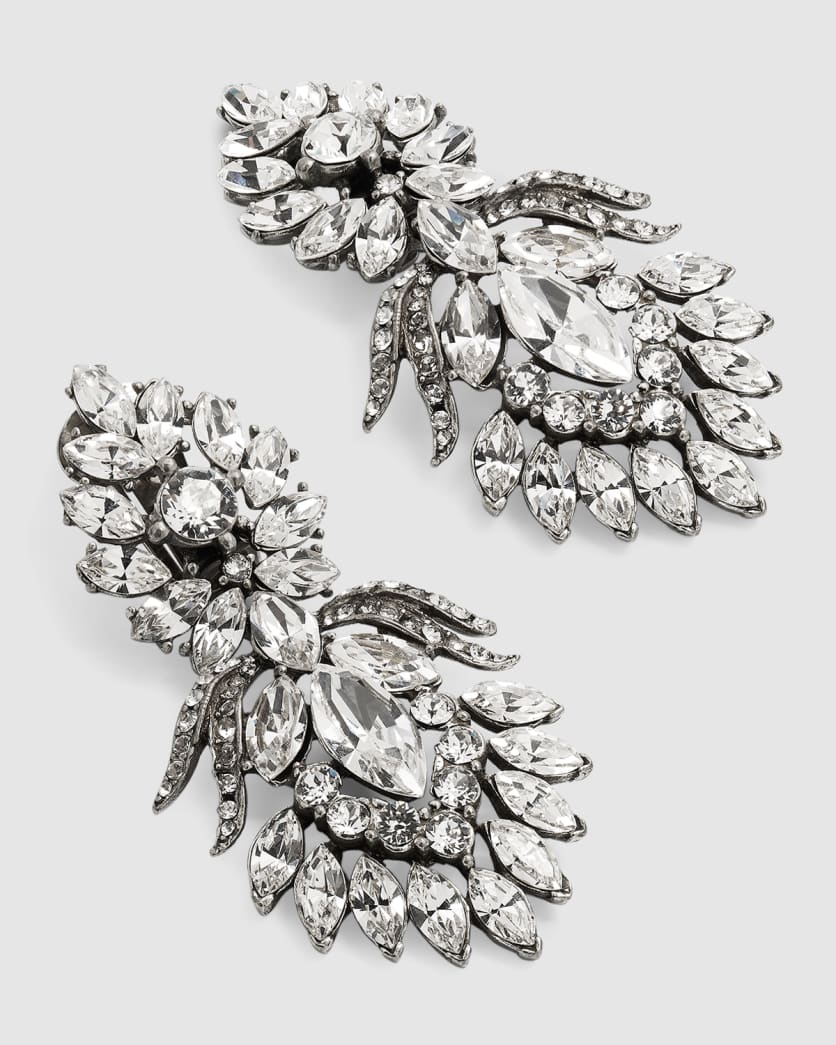 Silver Crystal Peacock Drop Clip-On Earrings 2