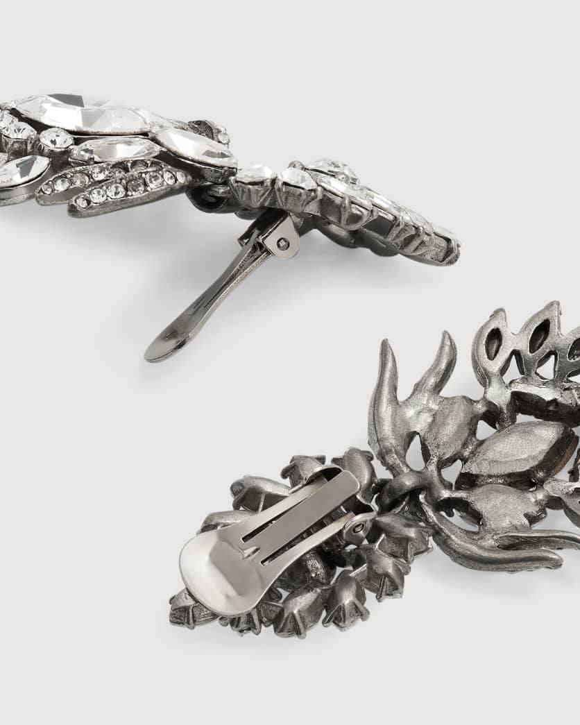 Silver Crystal Peacock Drop Clip-On Earrings 3