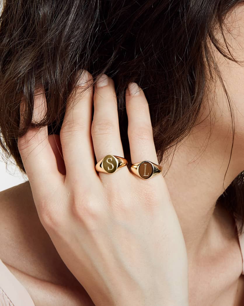 14K Gold Lana Monogrammed Oval Signet Ring, Petite 2