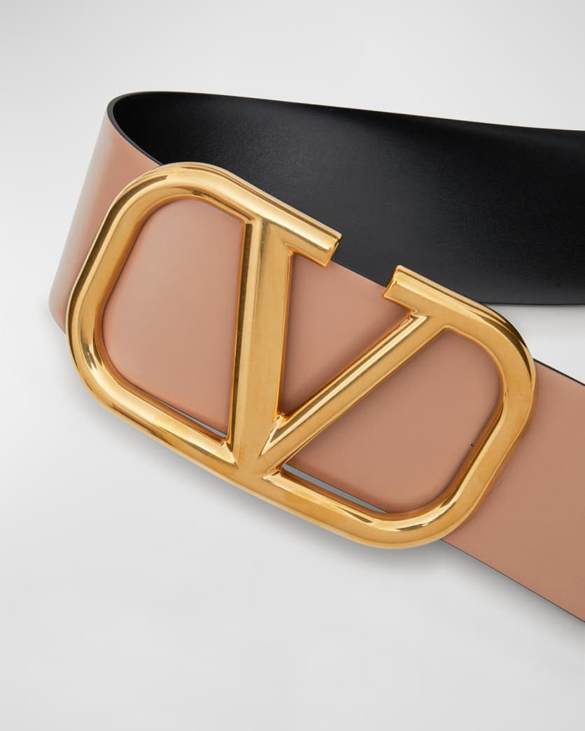 V-Logo 70mm Wide Box Leather Belt