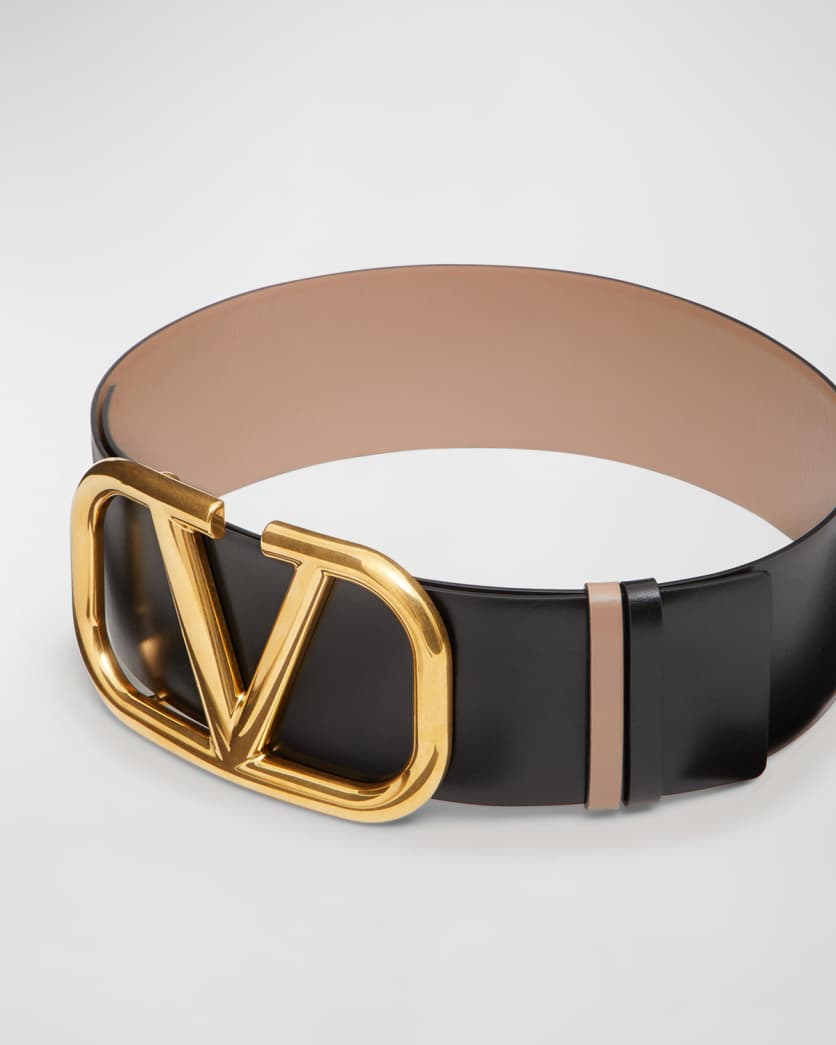 V-Logo 70mm Wide Box Leather Belt