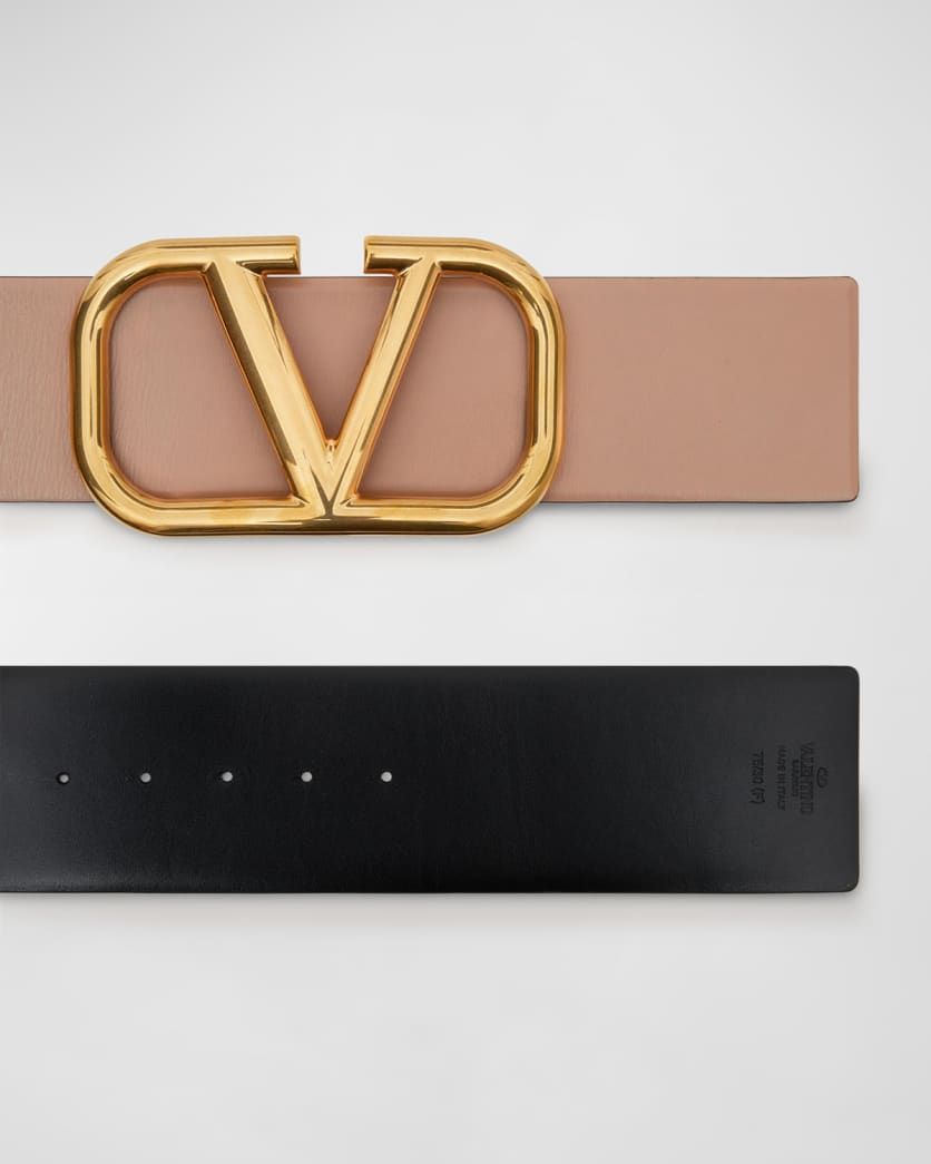 V-Logo 70mm Wide Box Leather Belt