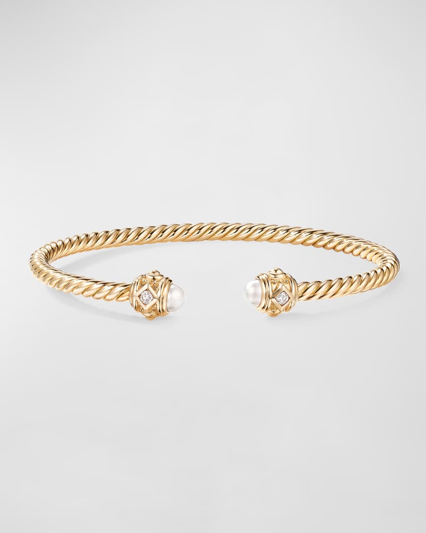 18K Renaissance Bracelet with Pearls and Diamonds, Size Large