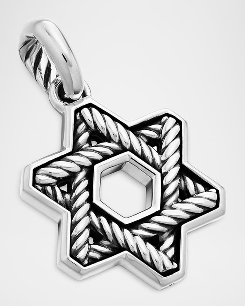 Men's Cable Star of David Pendant in Silver, 19mm