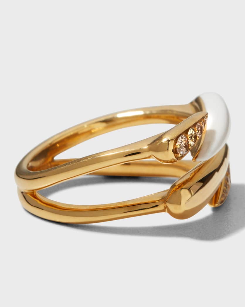18k Yellow Gold Brown Diamond and White Ceramic Ring, Size 53