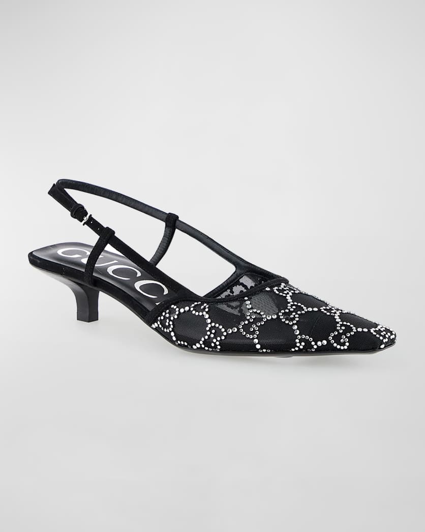 Tom Crystal GG Mesh Slingback Pumps