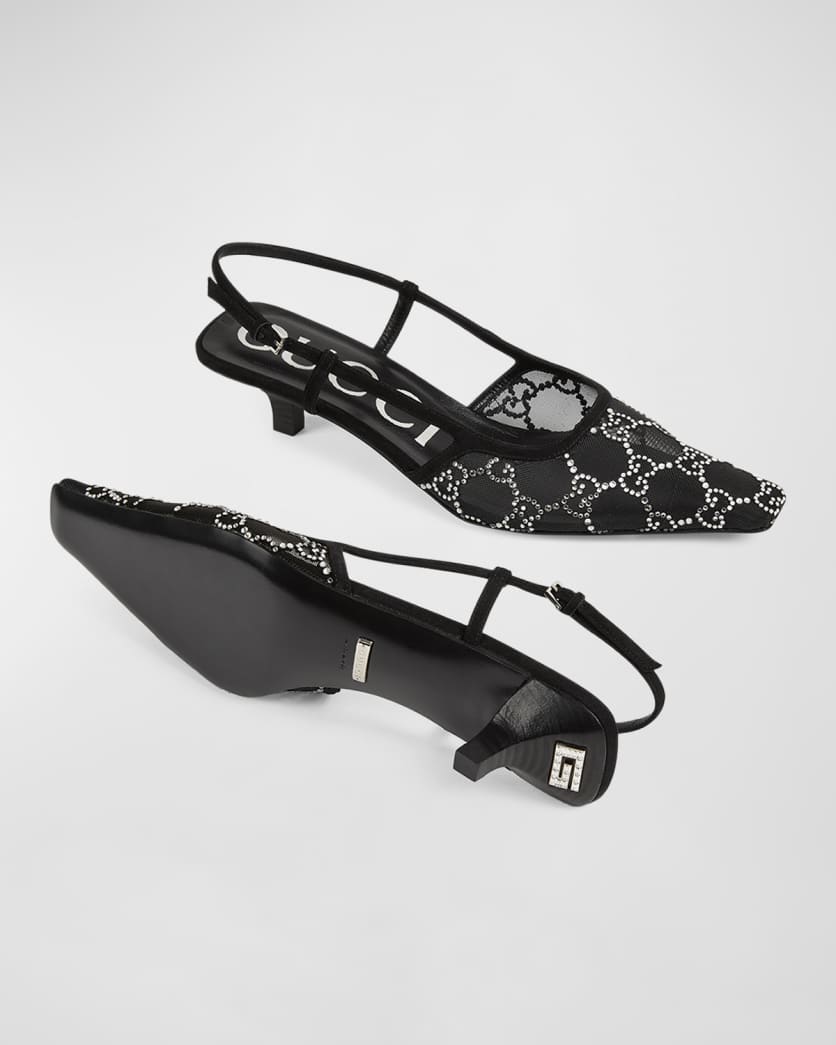Tom Crystal GG Mesh Slingback Pumps