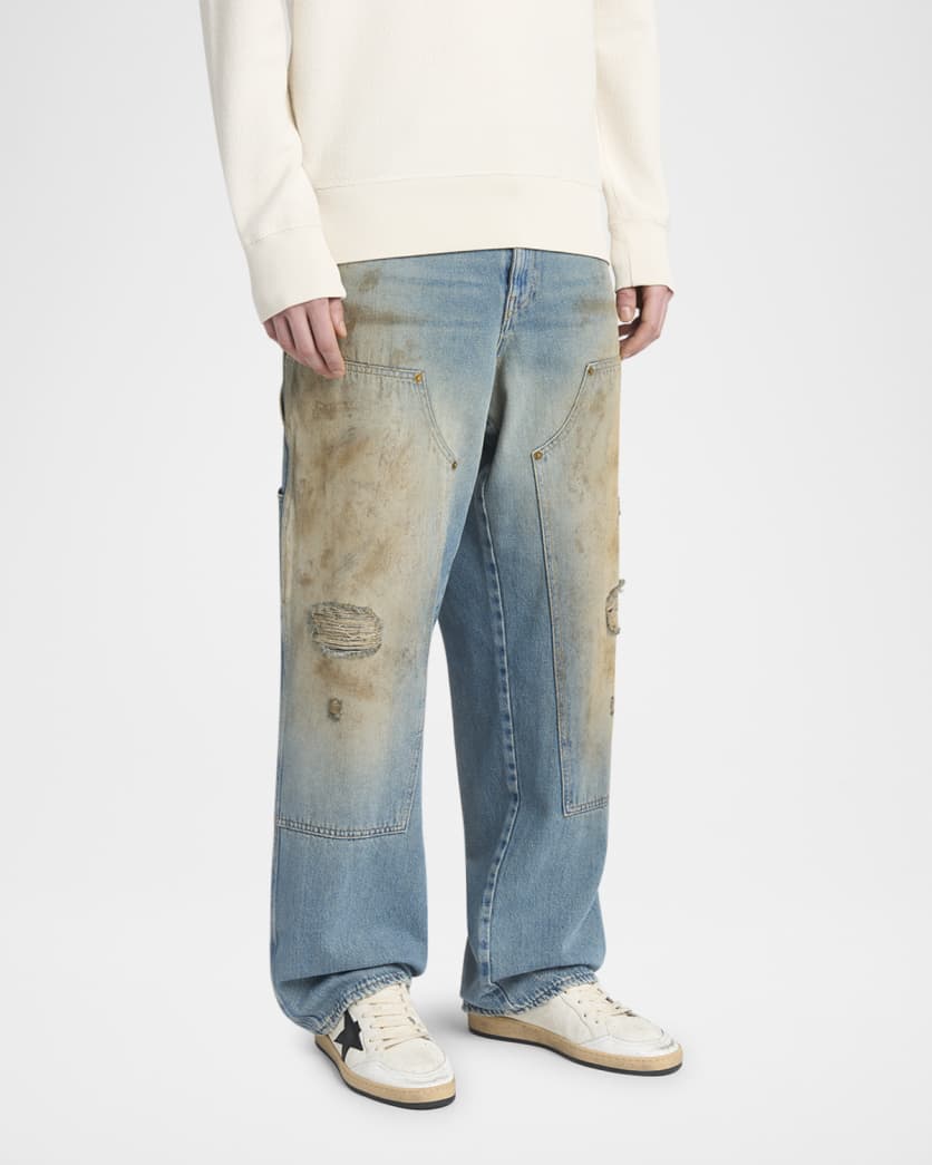 Men's Ball Star Distressed Leather Low-Top Sneakers