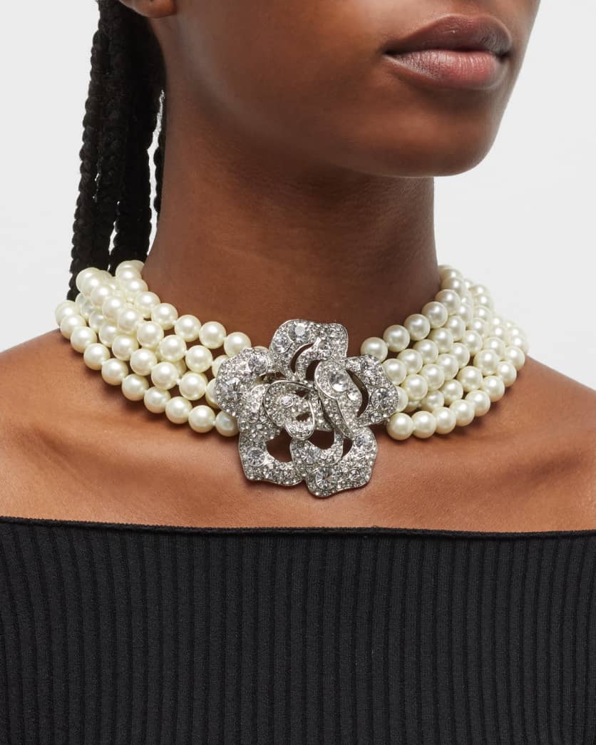 Crystal Flower Pearly Multi-Strand Necklace 1