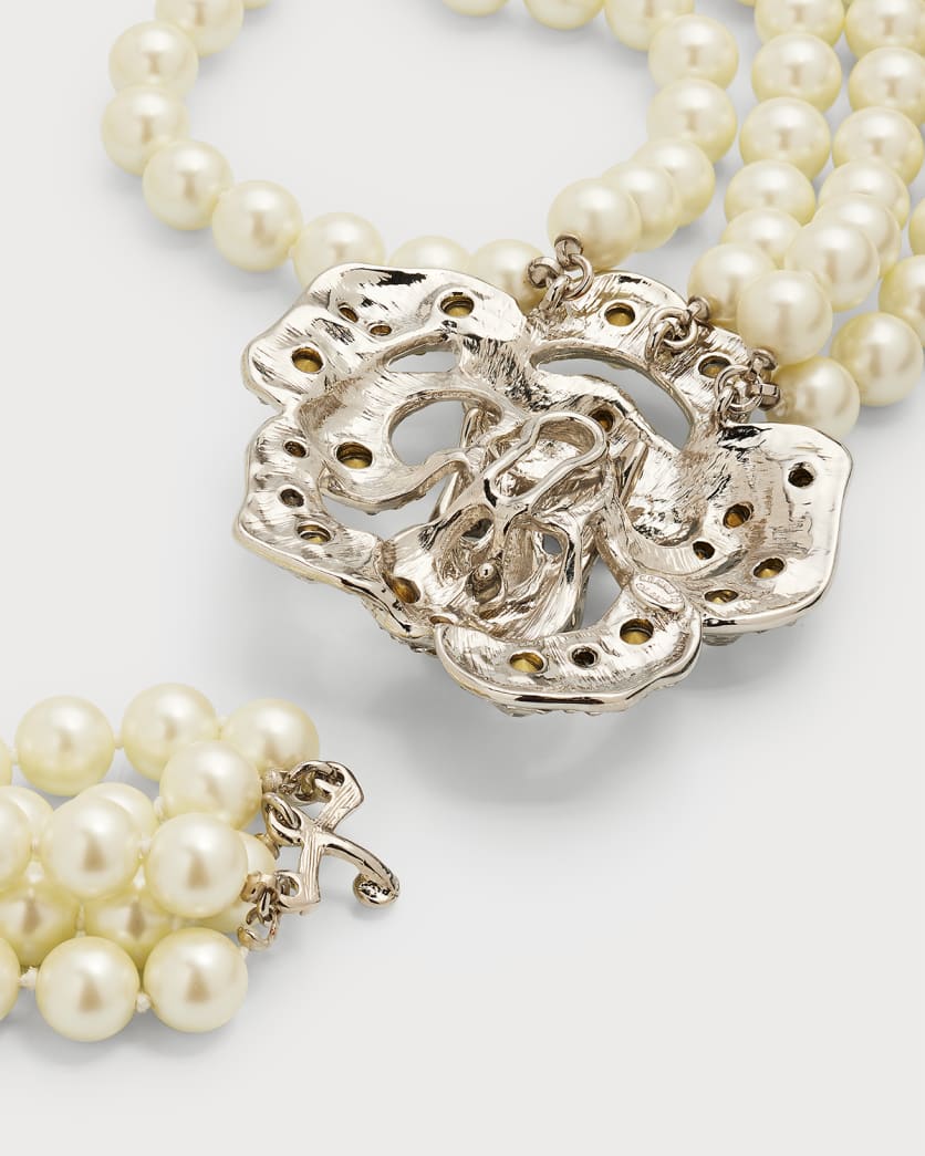 Crystal Flower Pearly Multi-Strand Necklace 3