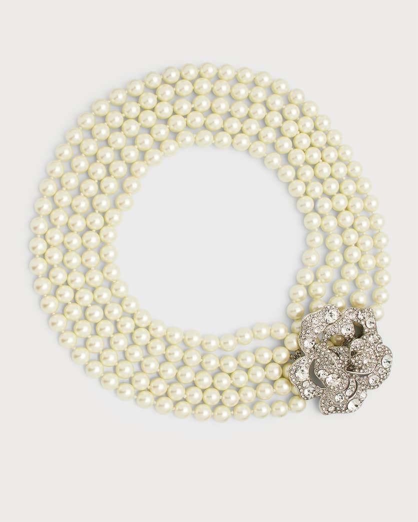 Crystal Flower Pearly Multi-Strand Necklace 0