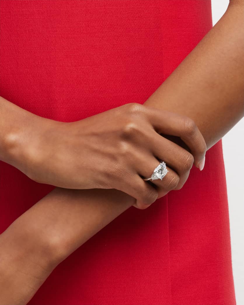 Lab Grown Diamond 18K White Gold Cushion and Trillion Ring