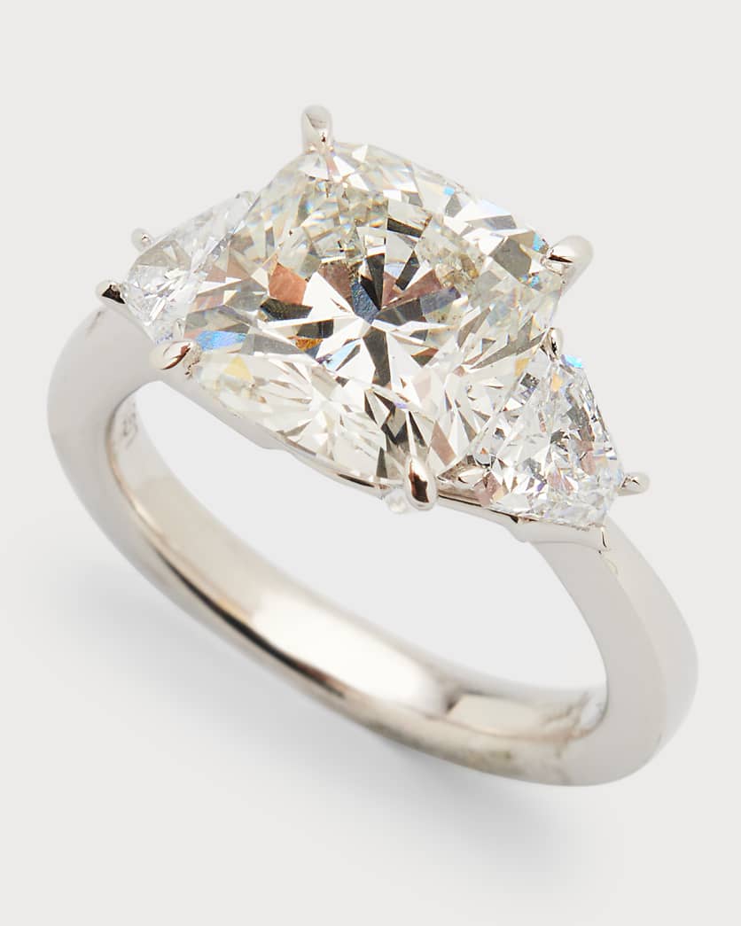 Lab Grown Diamond 18K White Gold Cushion and Trillion Ring