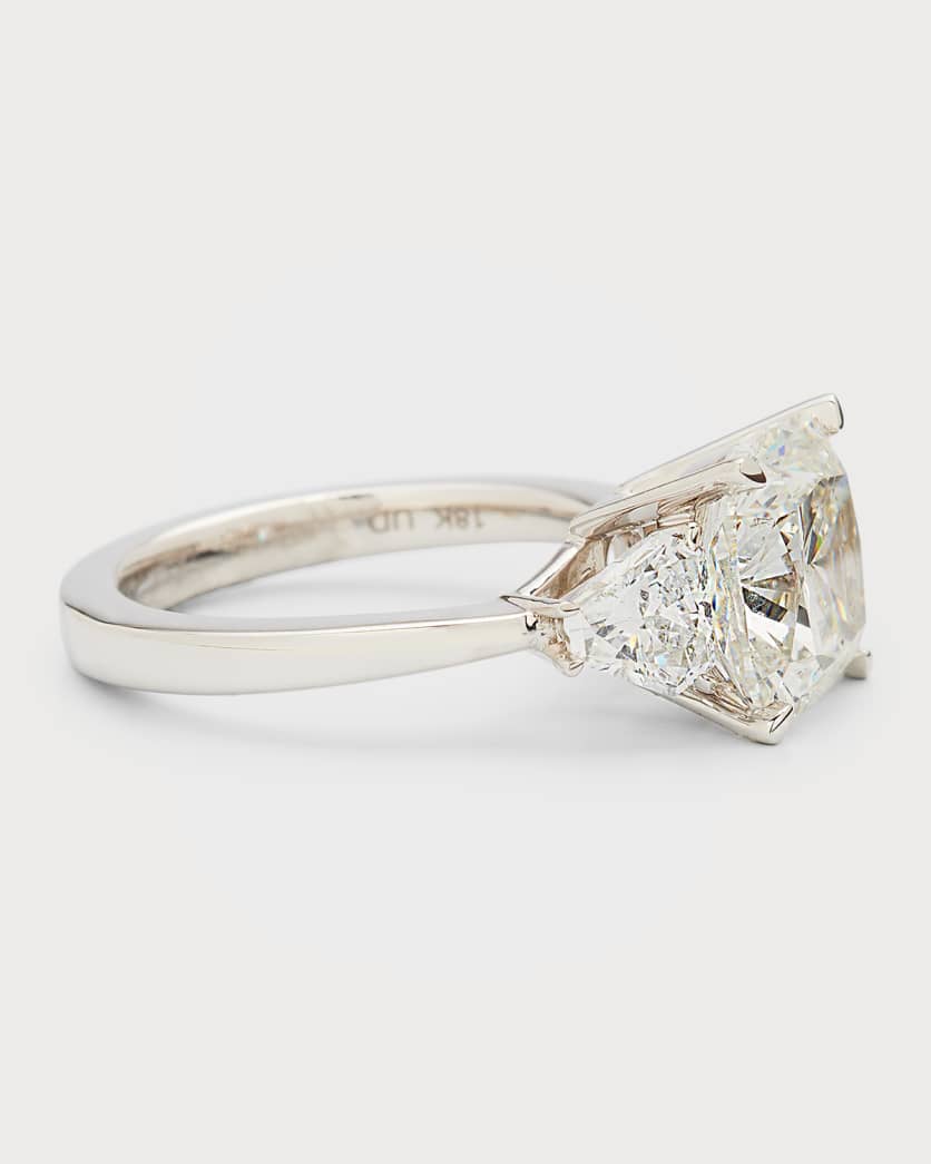 Lab Grown Diamond 18K White Gold Cushion and Trillion Ring