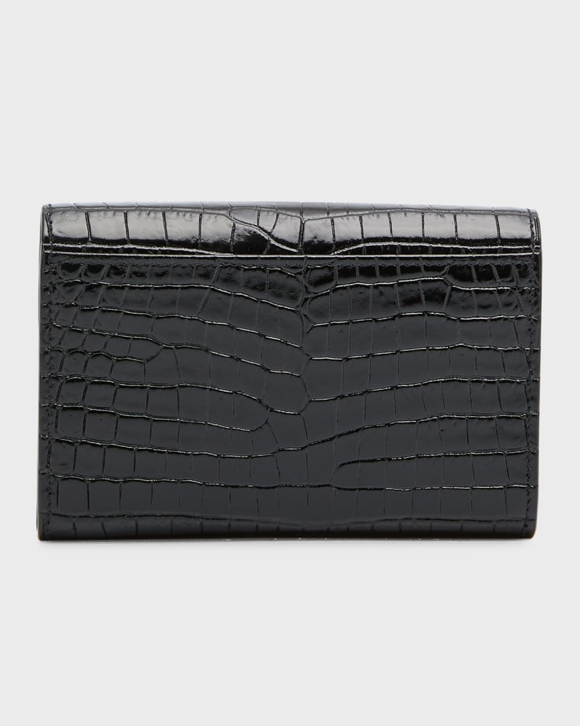 YSL Monogram Small Wallet on Chain in Croc-Embossed Leather