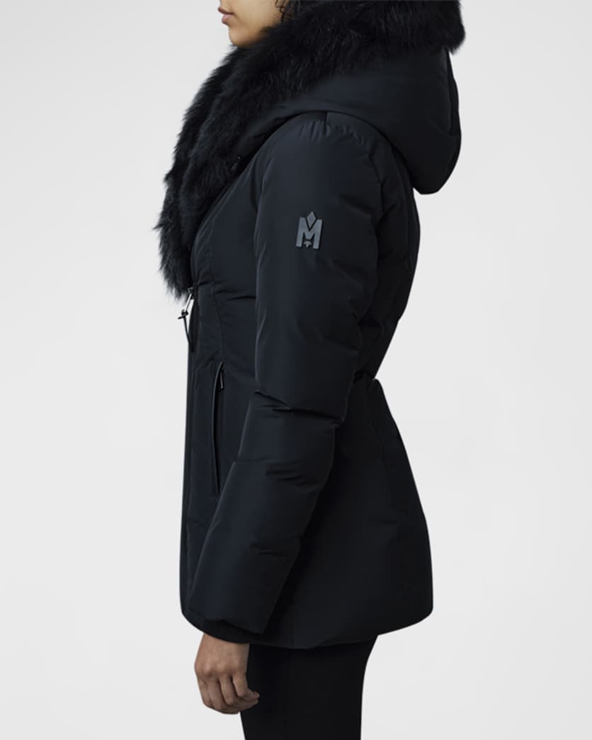 Adali Hooded Down Jacket with Shearling Collar