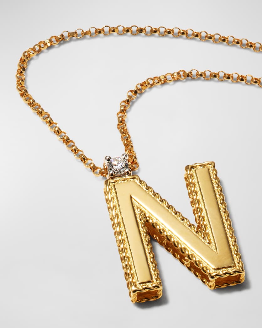 Princess 18K Yellow Gold Diamond Initial Necklace, N