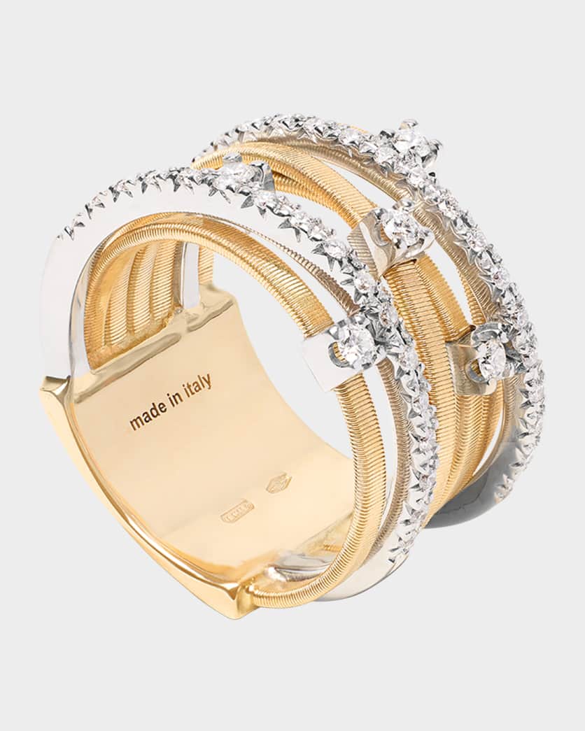 Goa Seven-Row Mixed Gold Diamond Ring, Size 7
