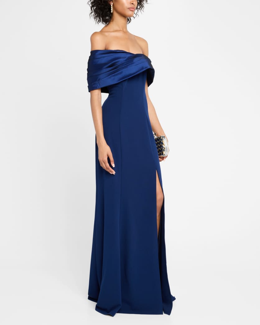 Off-Shoulder A-Line Crepe & Taffeta Gown