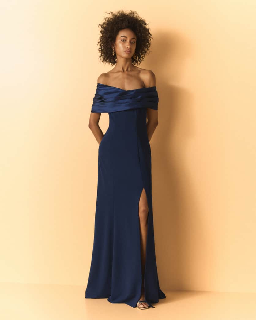 Off-Shoulder A-Line Crepe & Taffeta Gown