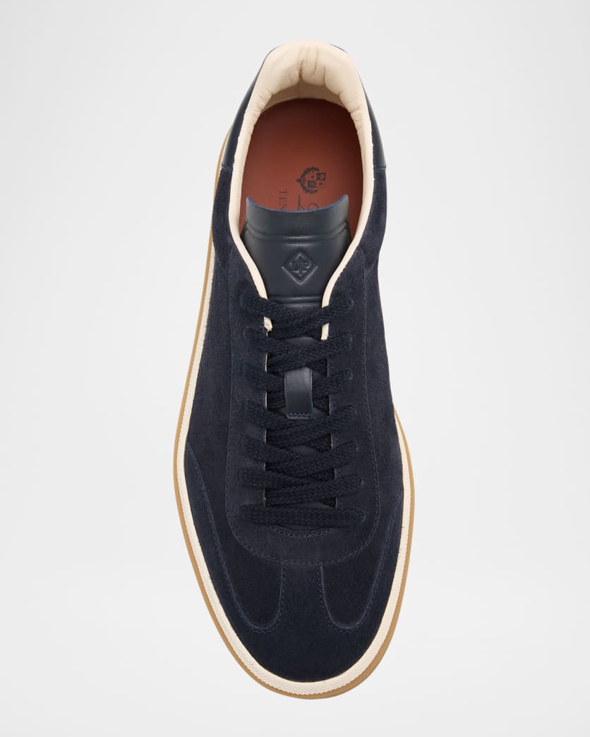 Mixed Leather Low-Top Tennis Sneakers