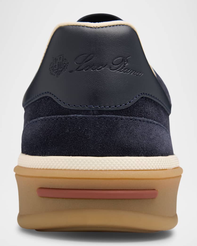 Mixed Leather Low-Top Tennis Sneakers