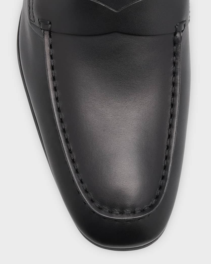 Men's Stamped-Logo Leather Penny Loafers