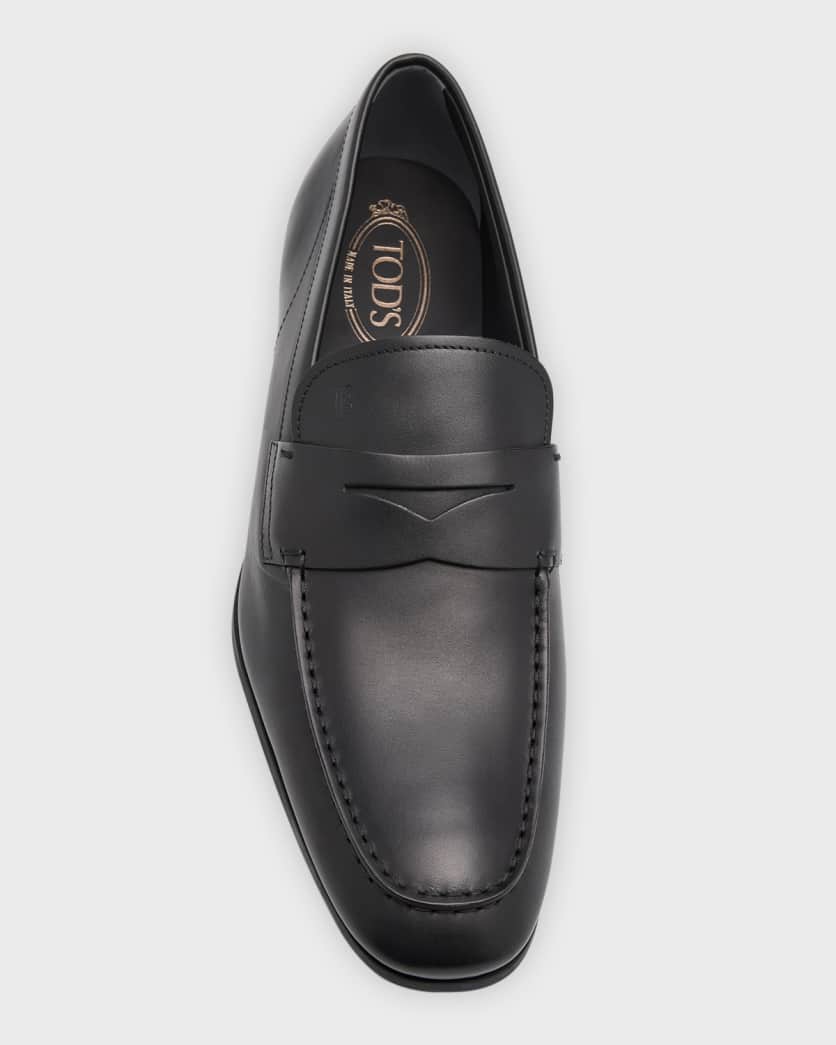 Men's Stamped-Logo Leather Penny Loafers