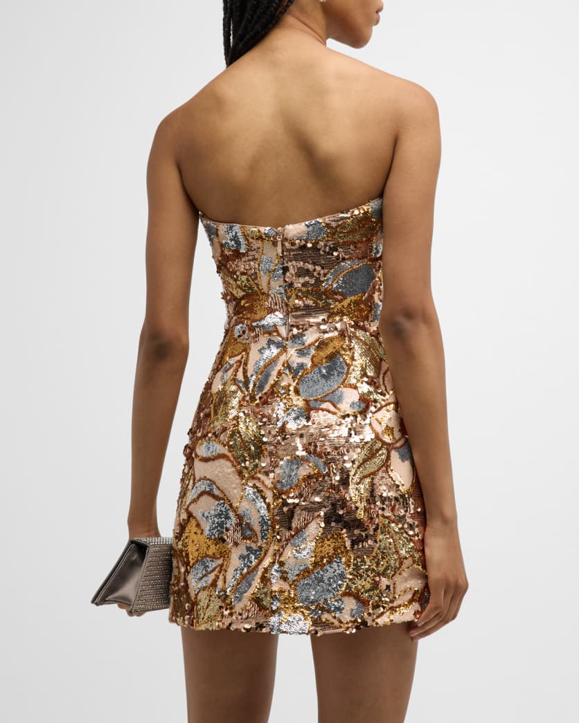Linda Strapless Floral Sequin A-Line Mini Dress