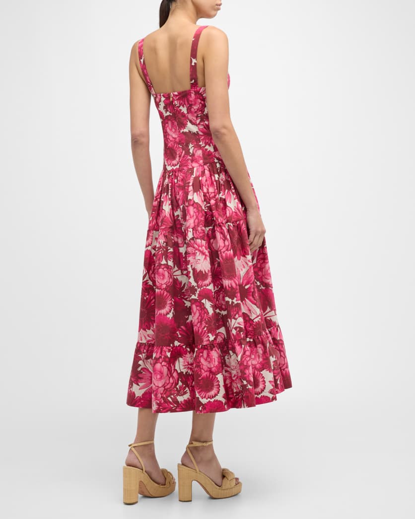 Santiago Bustier Tiered Floral Poplin Midi Dress
