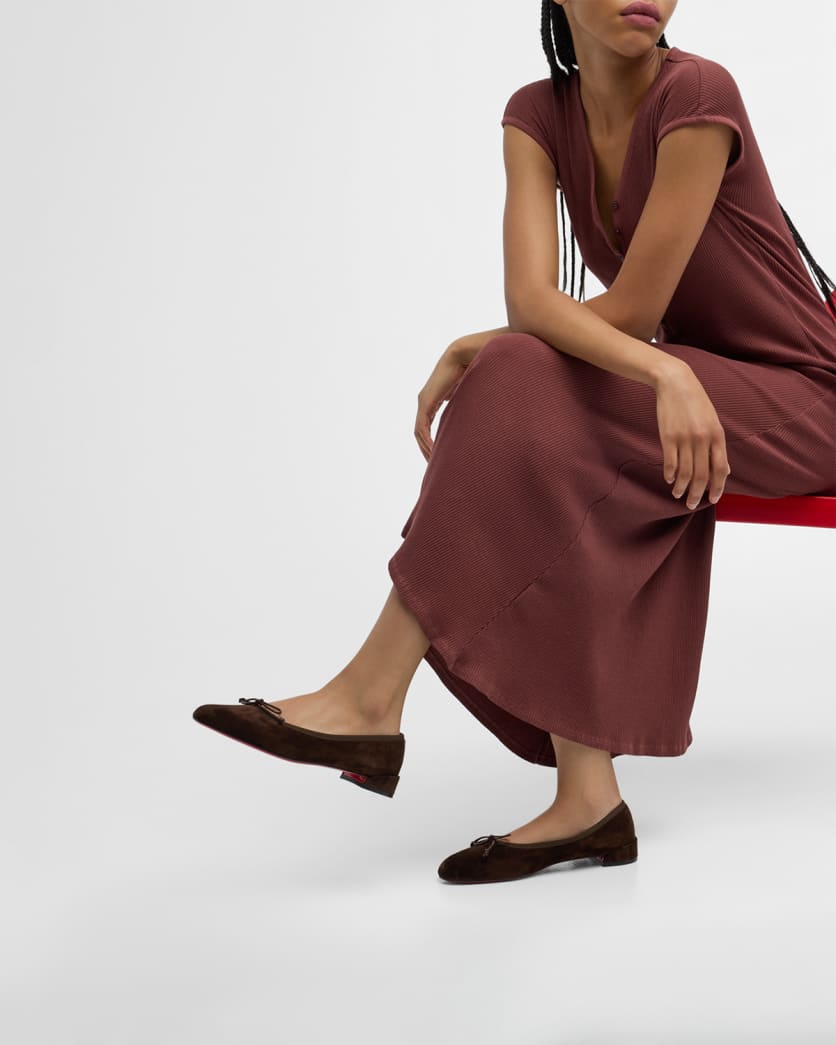 Sweetie Suede Bow Red Sole Ballerina Flats