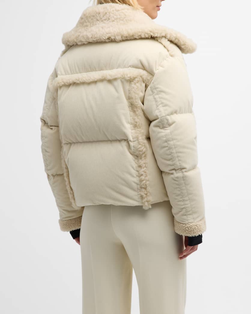 Caleu Corduroy Puffer Jacket with Shearling Trim