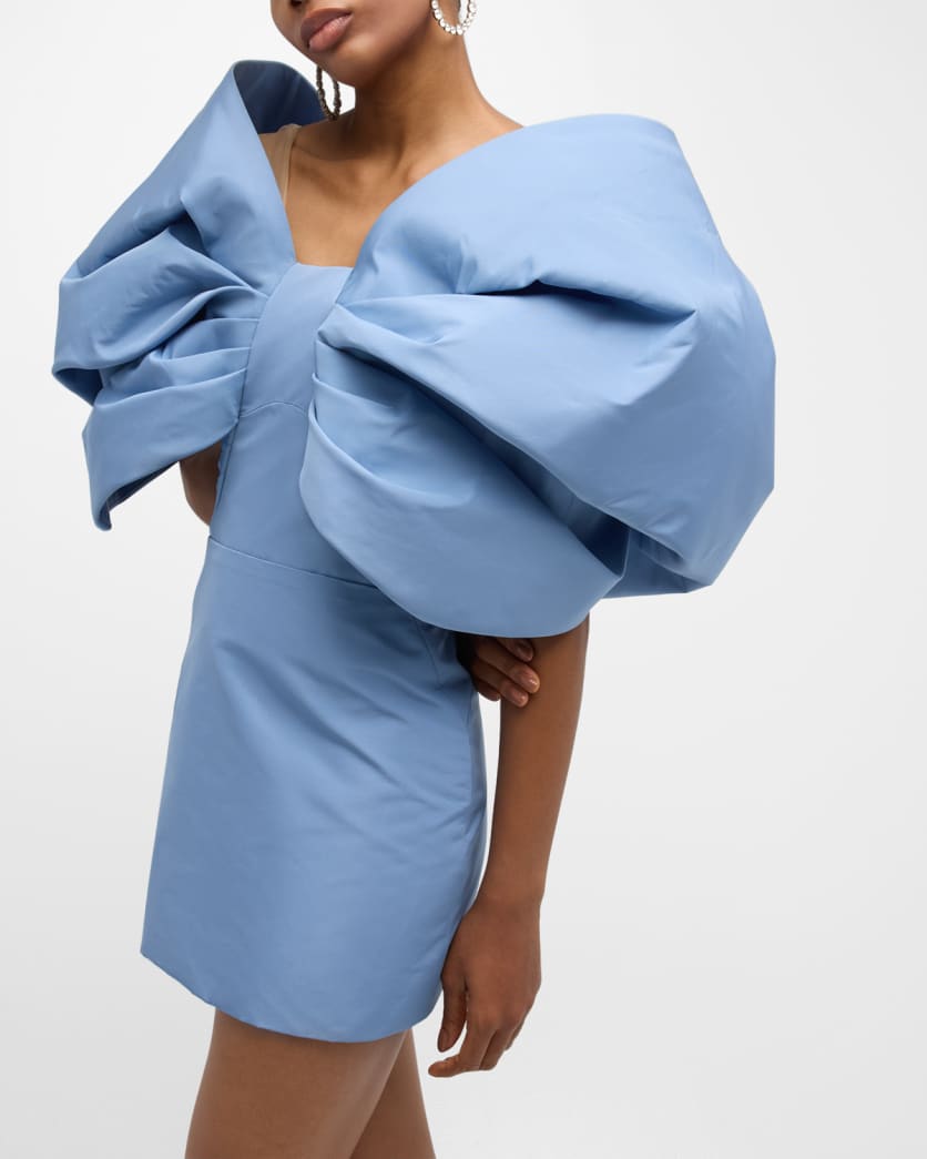 Draped Bow-Sleeve Mini Dress With Train 6