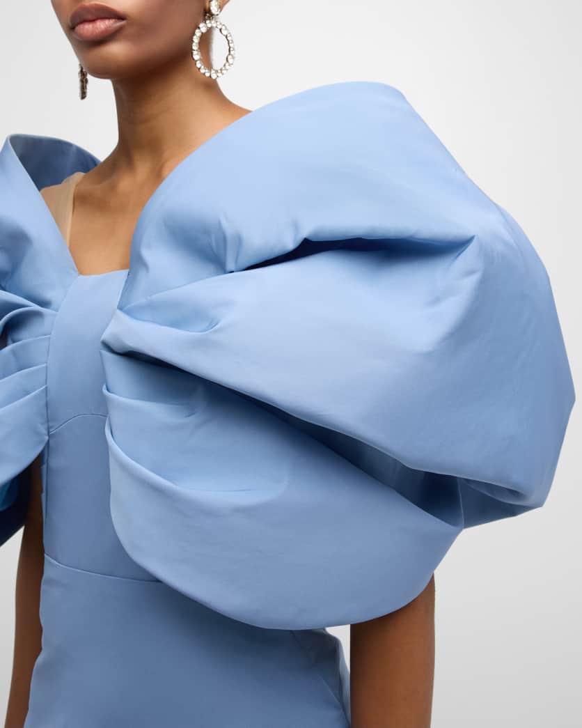 Draped Bow-Sleeve Mini Dress With Train 7