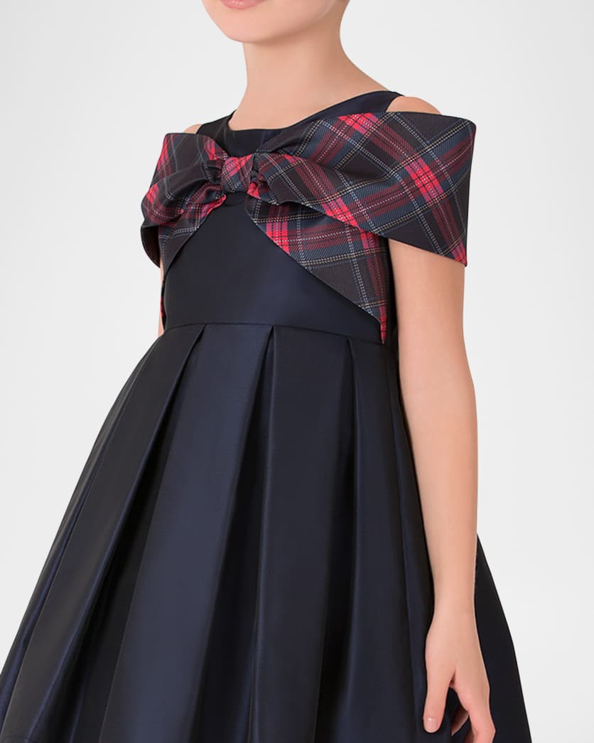 Girl's Pleated Dress W/ Plaid-Print Bow, Size 3T-12