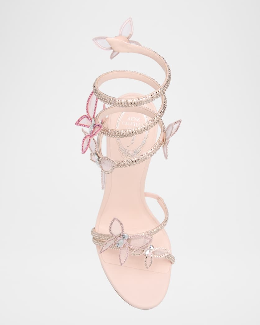 Margot Crystal Butterflies Ankle-Wrap Sandals