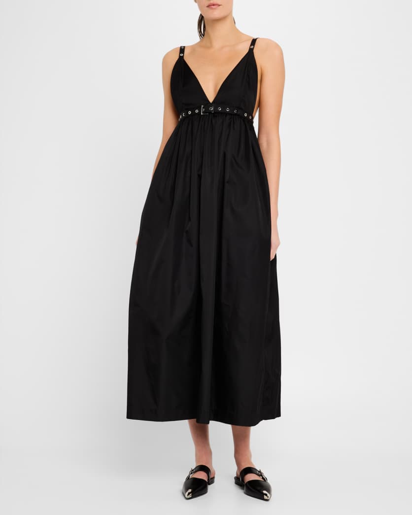 Sleeveless Plunge Empire Midi Dress