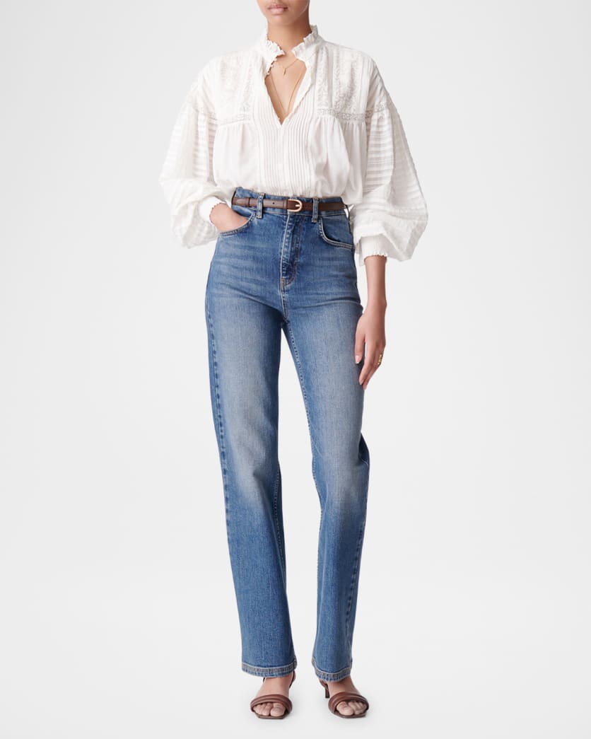 Pintuck Lace-Inset Blouse