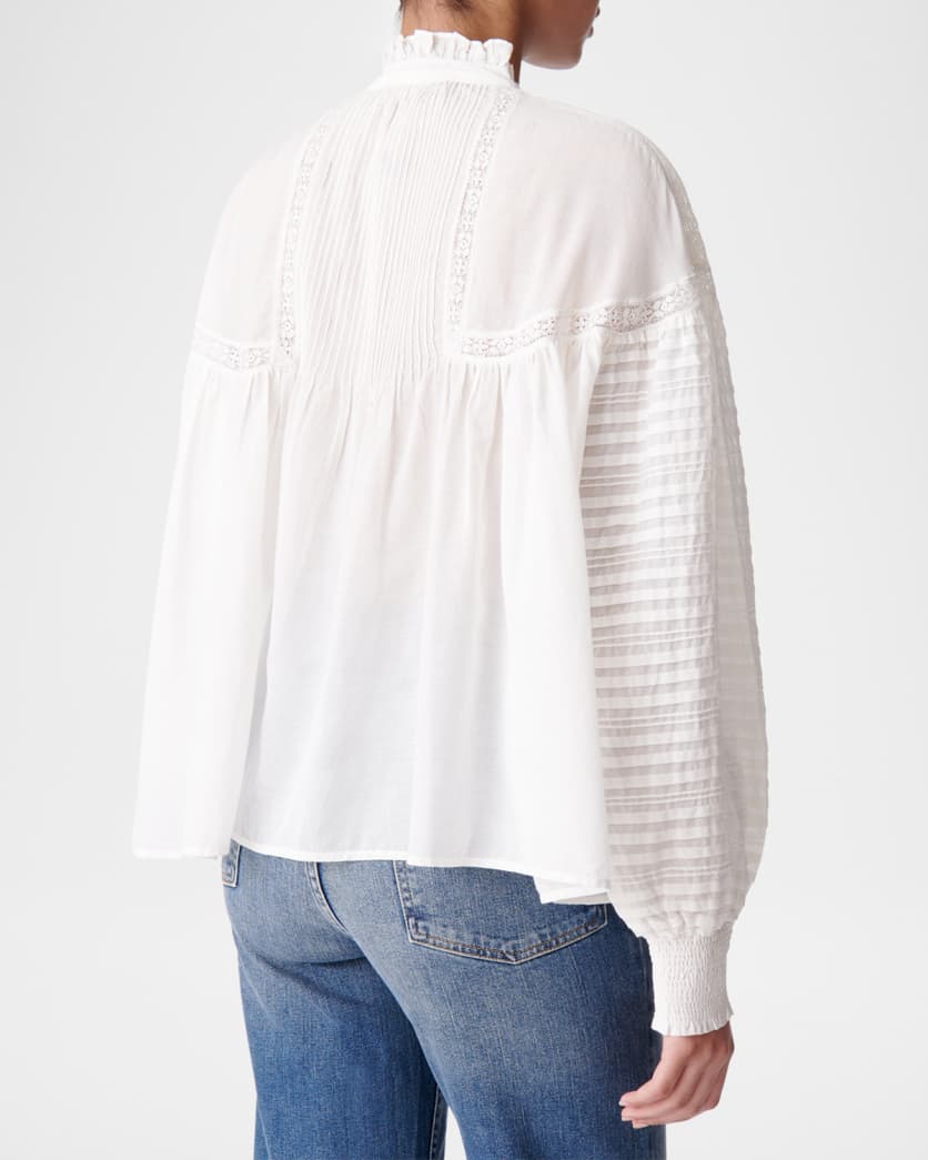 Pintuck Lace-Inset Blouse