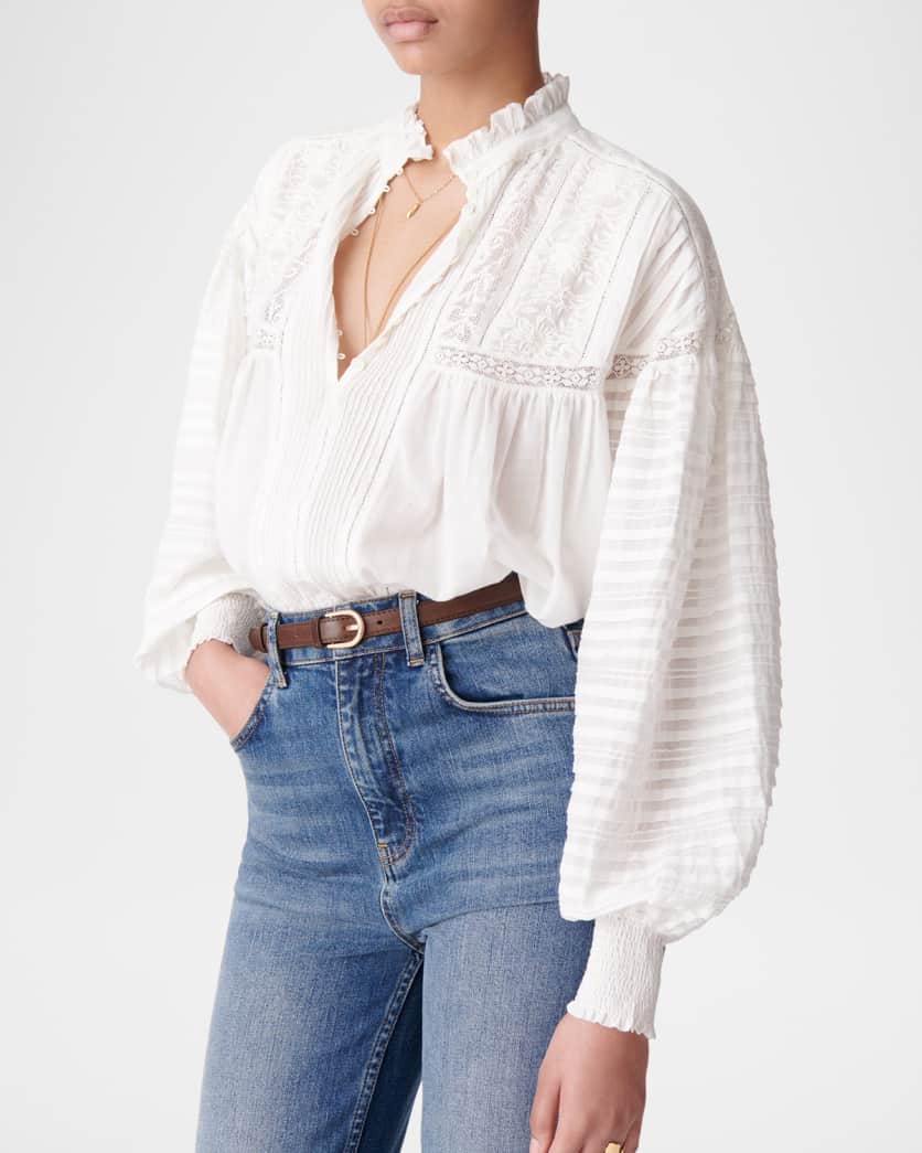 Pintuck Lace-Inset Blouse