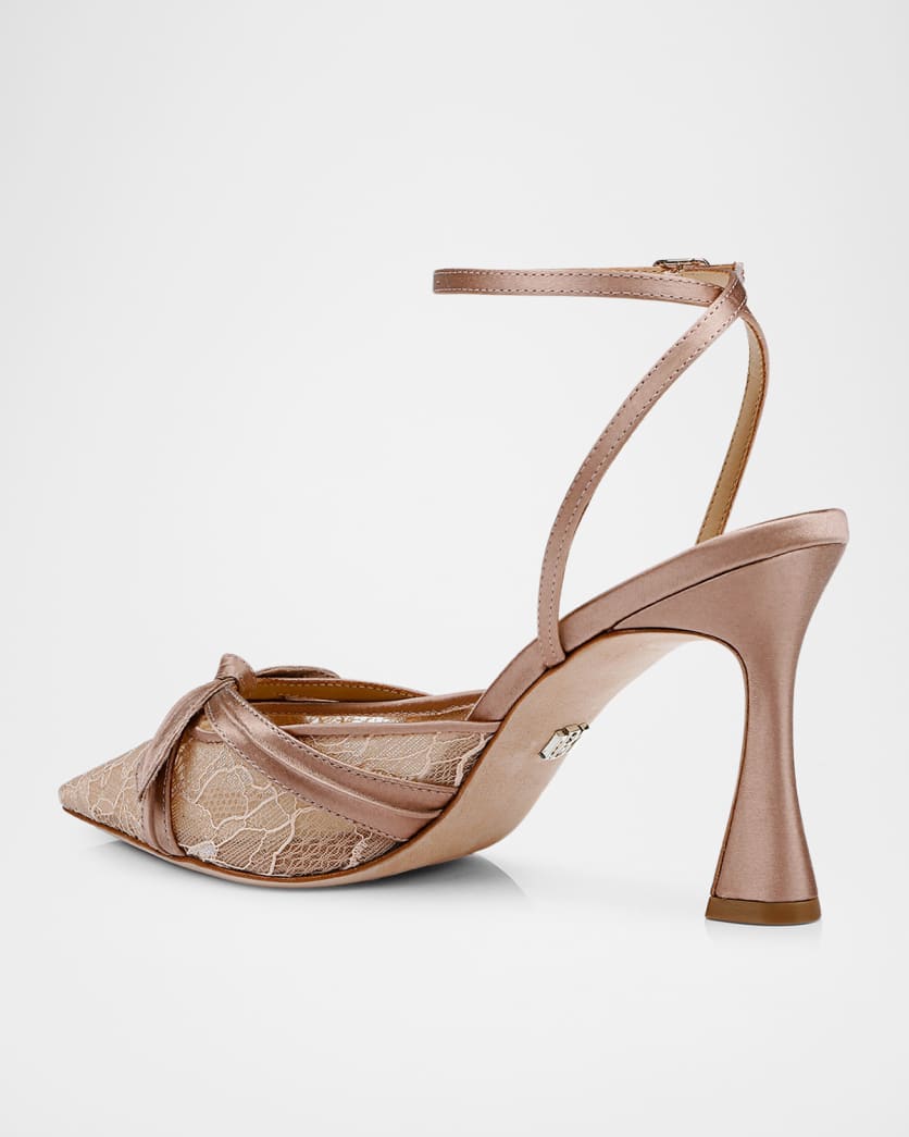 Josie Silk Lace Bow Ankle-Strap Pumps