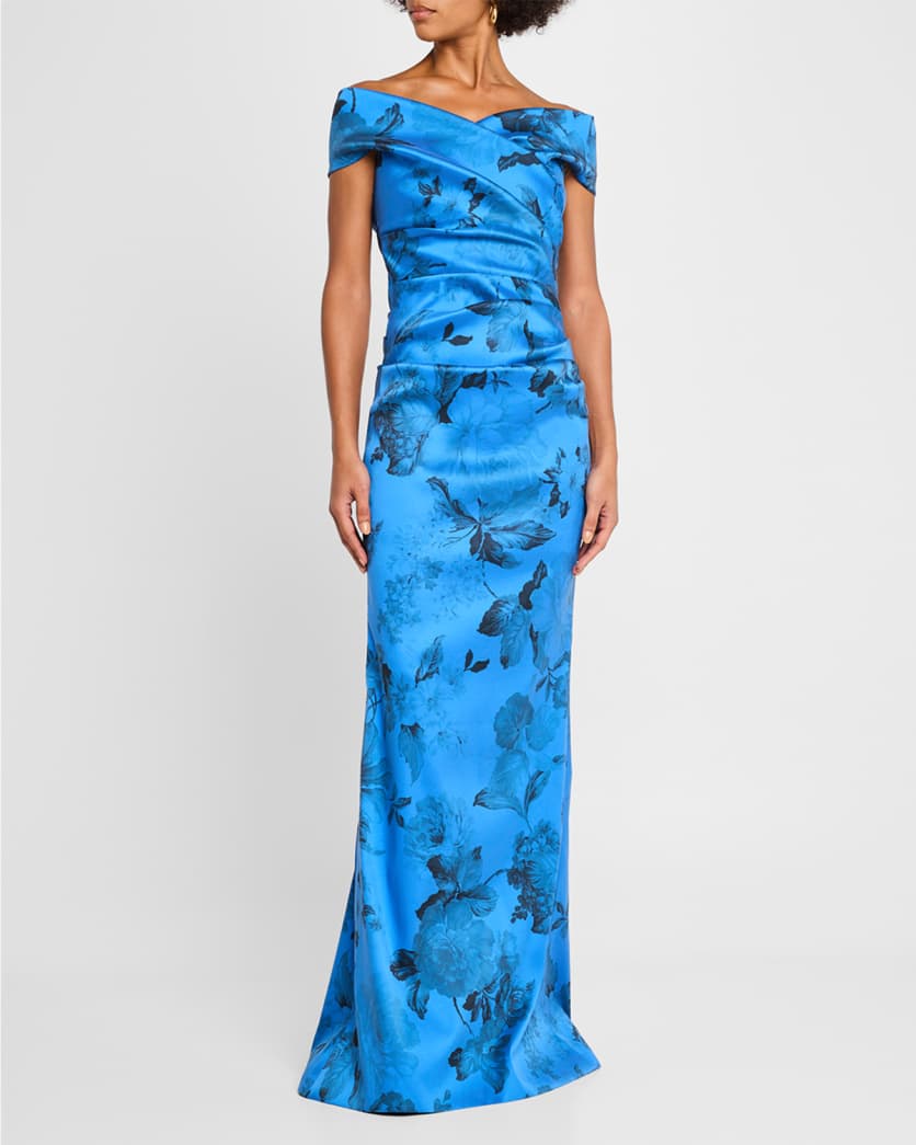 Off-Shoulder Gazar Column Gown