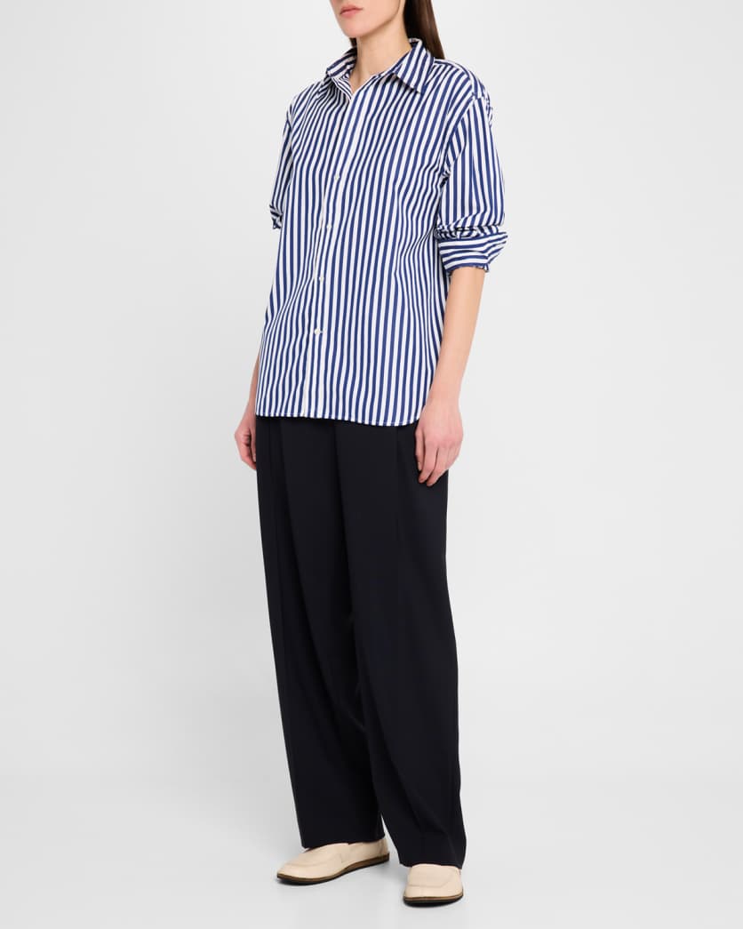 Oversize Fit Striped Cotton Shirt