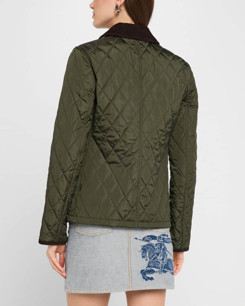 Corduroy-Collar Quilted Jacket