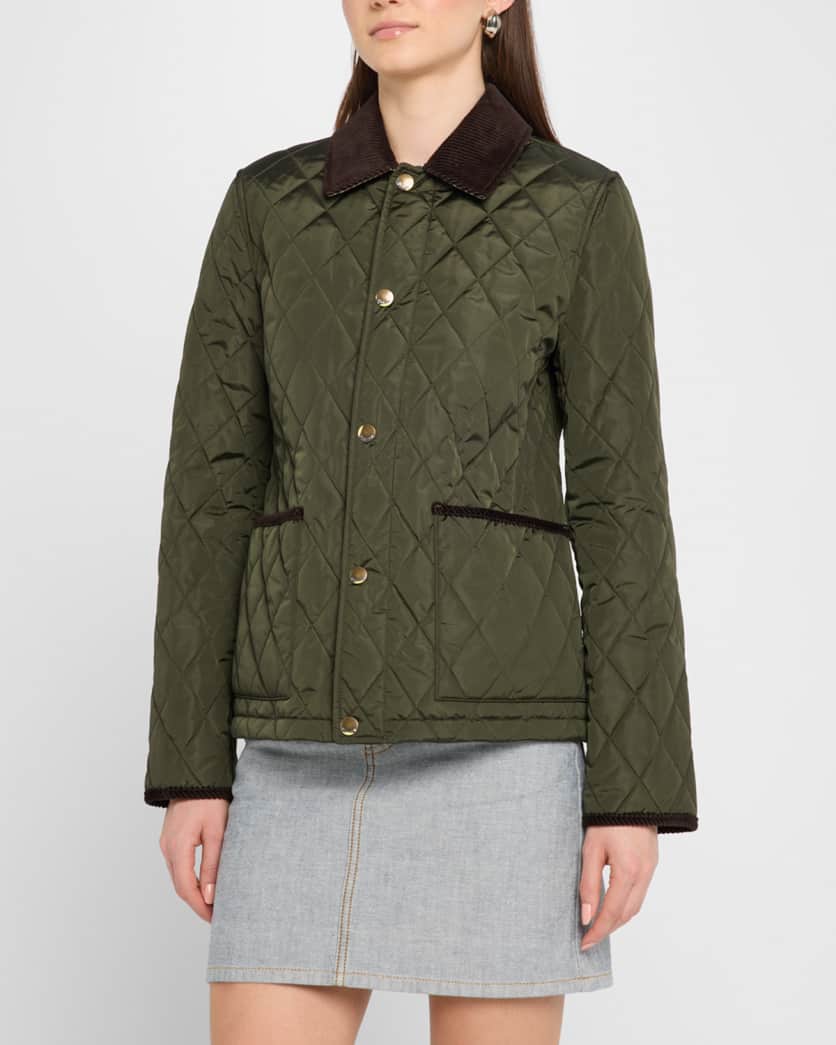 Corduroy-Collar Quilted Jacket
