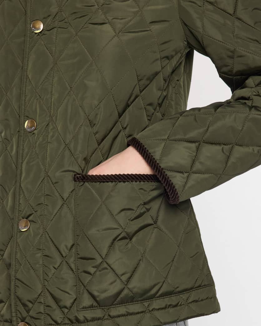 Corduroy-Collar Quilted Jacket